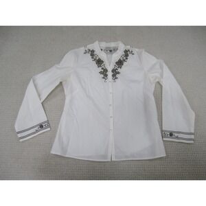 Emma James Shirt Womens 12 White Embroidery‎ Long Sleeve Cotton Blouse Button Up